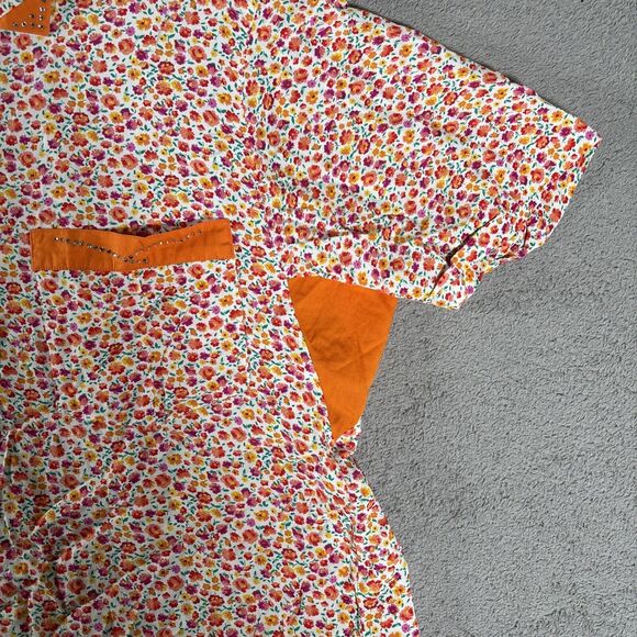 Vintage CRISCA Blouse Plus Size 1X-2X West Germany Orange Floral Viscose Hippie - Picture 5 of 13